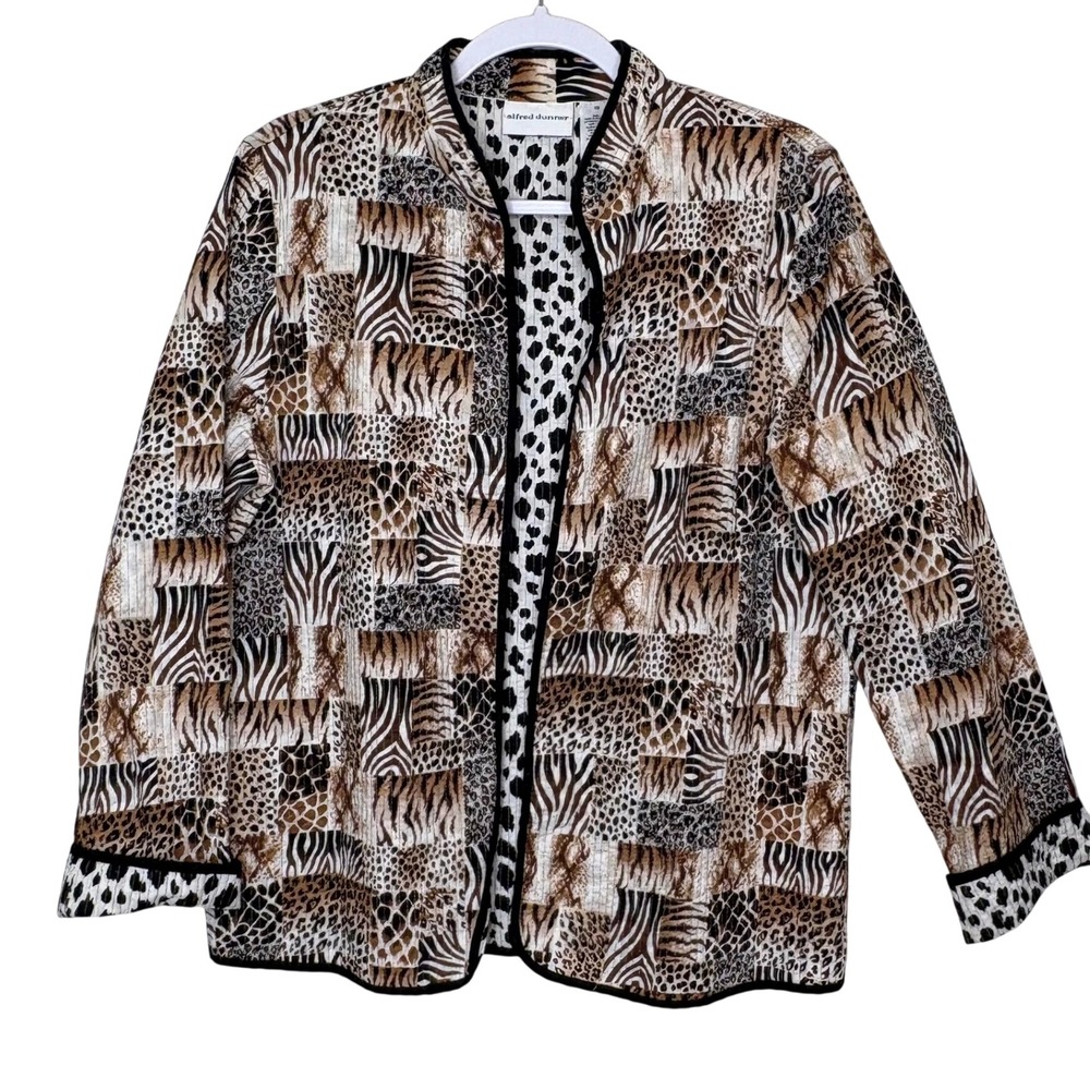 Alfred Dunner Reversible Quilted Jacket 10 Animal Print Patchwork Mob Wife Vtg